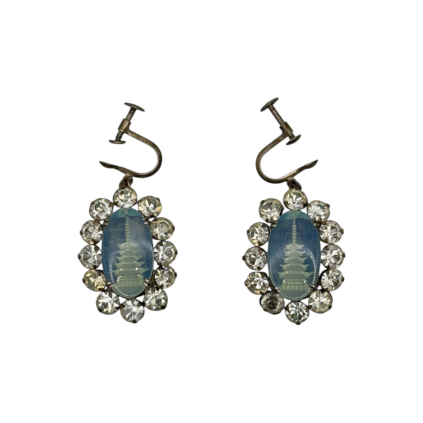 Vintage Ters Oyma Japon Pagoda Küpe