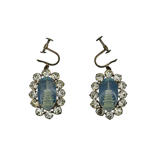 Vintage Ters Oyma Japon Pagoda Küpe