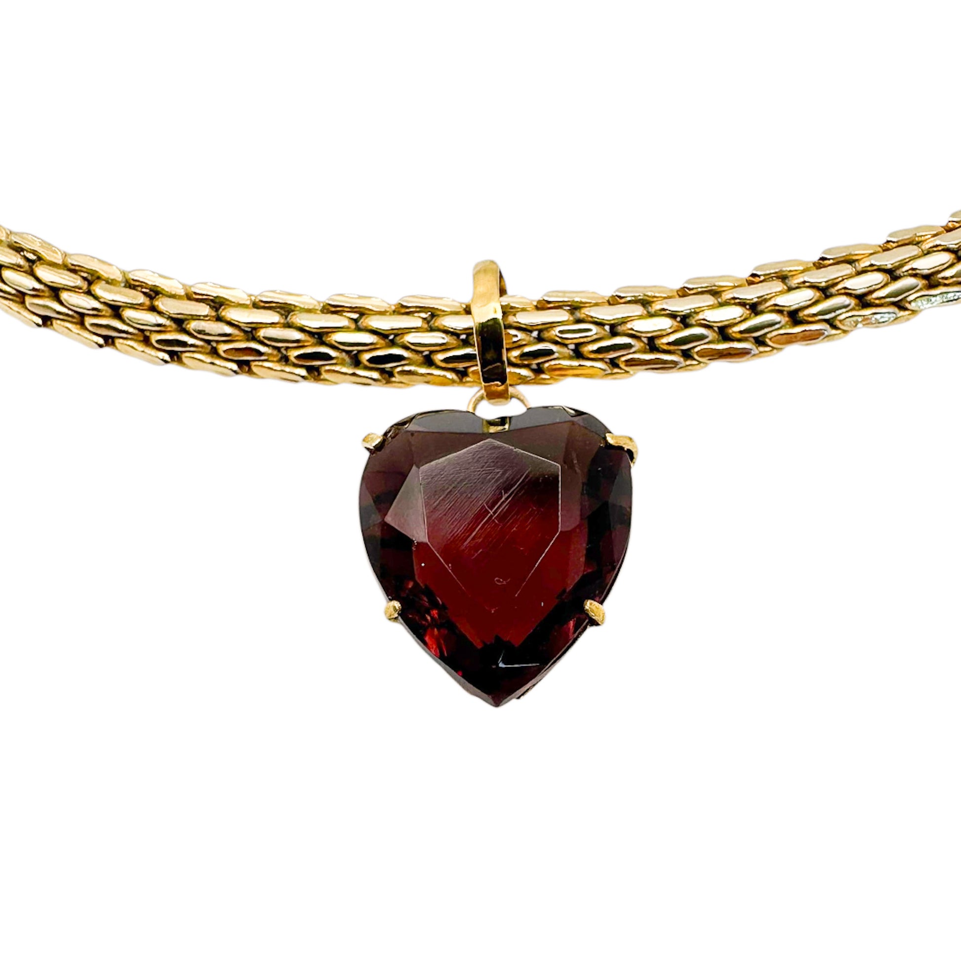 gold collar necklace with amethyst pendant vintage