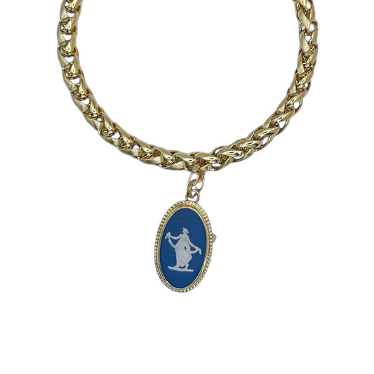 Vintage Gold Chain Necklace with Wedgwood Pendant — 1980s