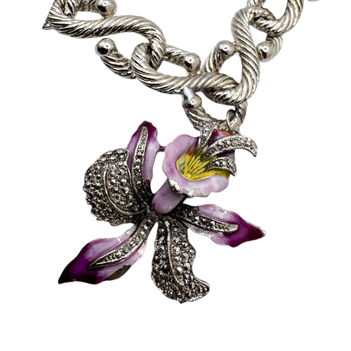 1950’ler Pembe Mineli Çiçek Kolye Ucu & 1980’ler Vintage Zincir Kolye