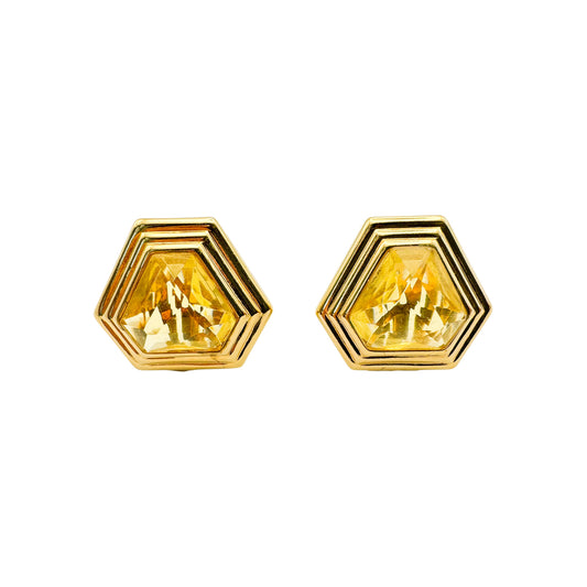 NINA RICCI Üç Kat Altın Kaplama İmitasyon Sitrin Taşlı Beşgen Küpe