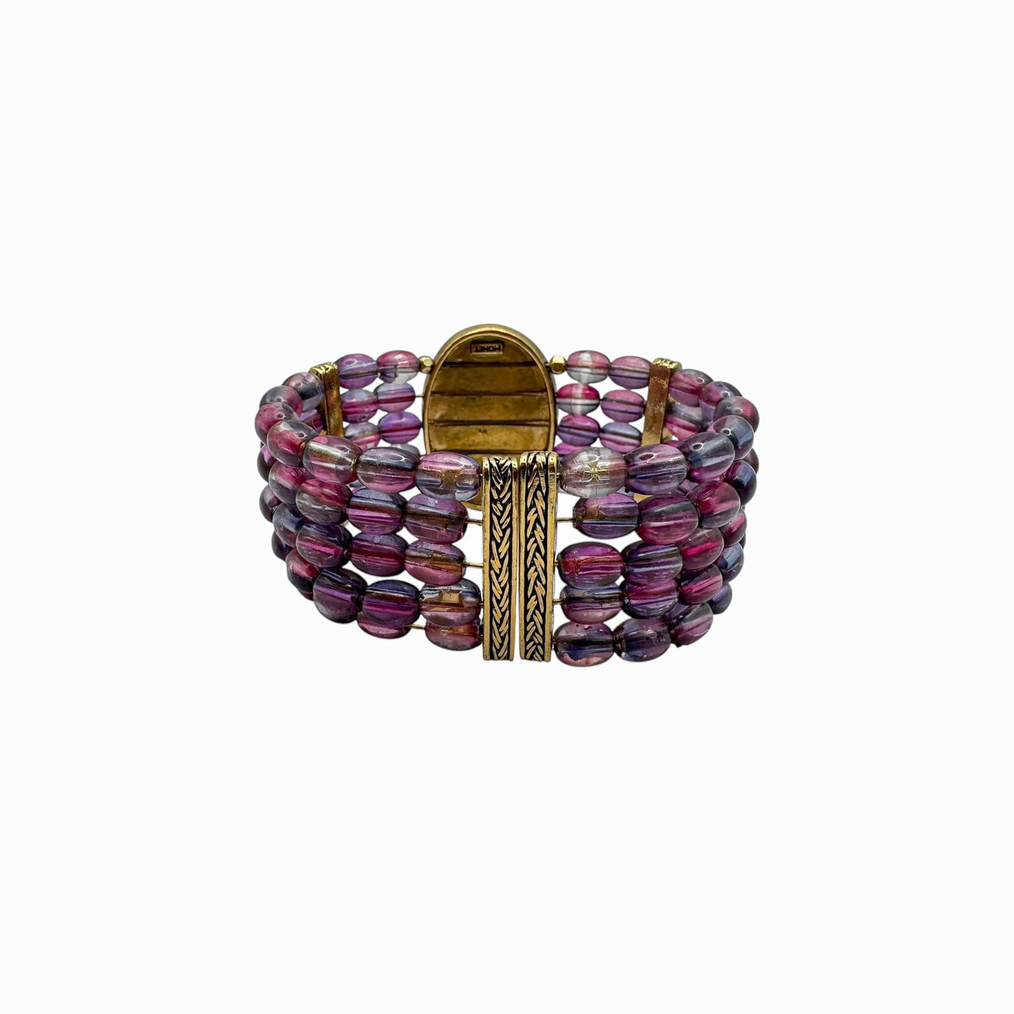 Vintage MONET Tel Cam Manşet Bileklik Ametist Boncuklu