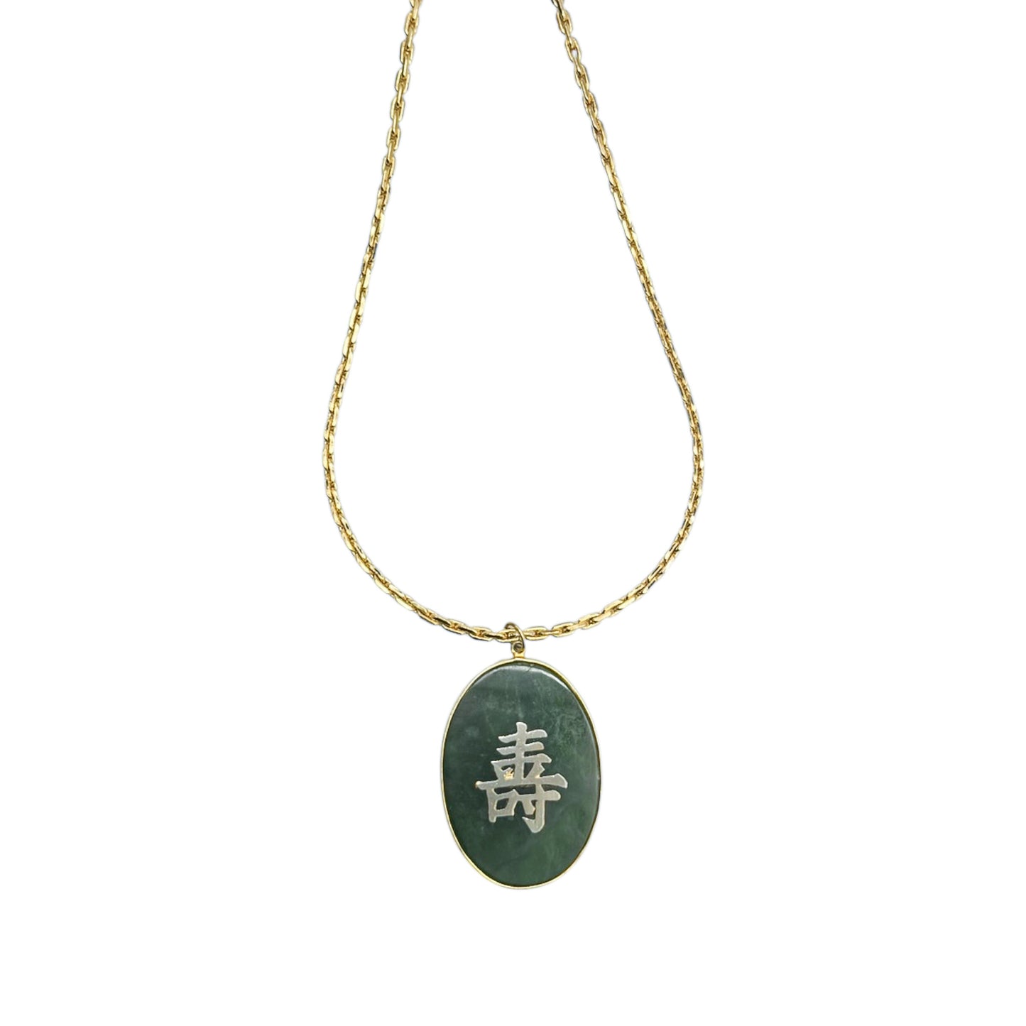 Vintage Çin Jade Altın Kaplama Fu Kolye 