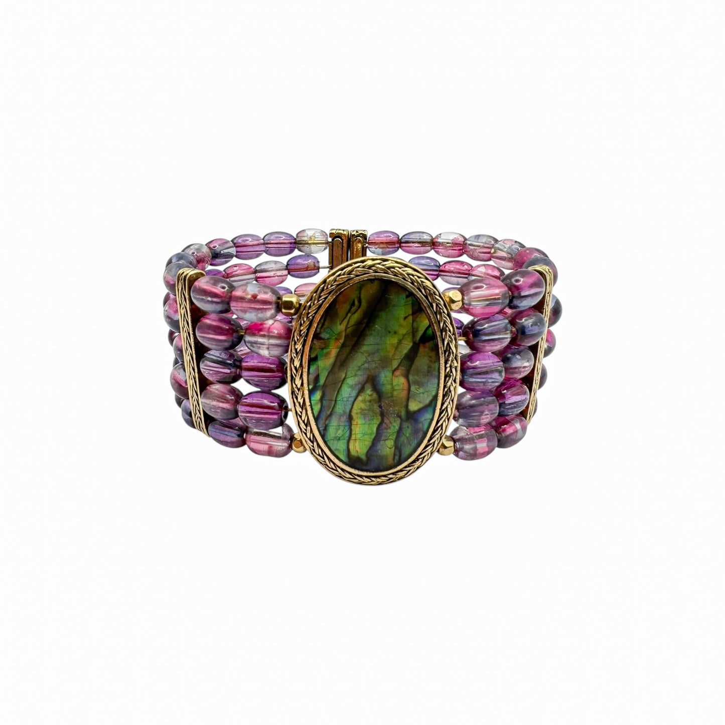 Vintage MONET Tel Cam Manşet Bileklik Ametist Boncuklu