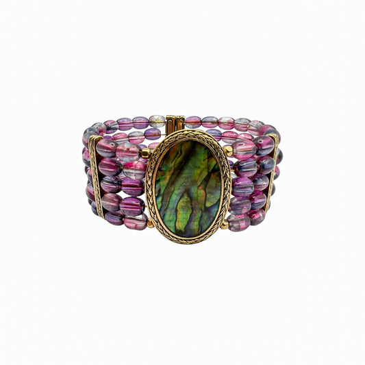 Vintage MONET Tel Cam Manşet Bileklik Ametist Boncuklu