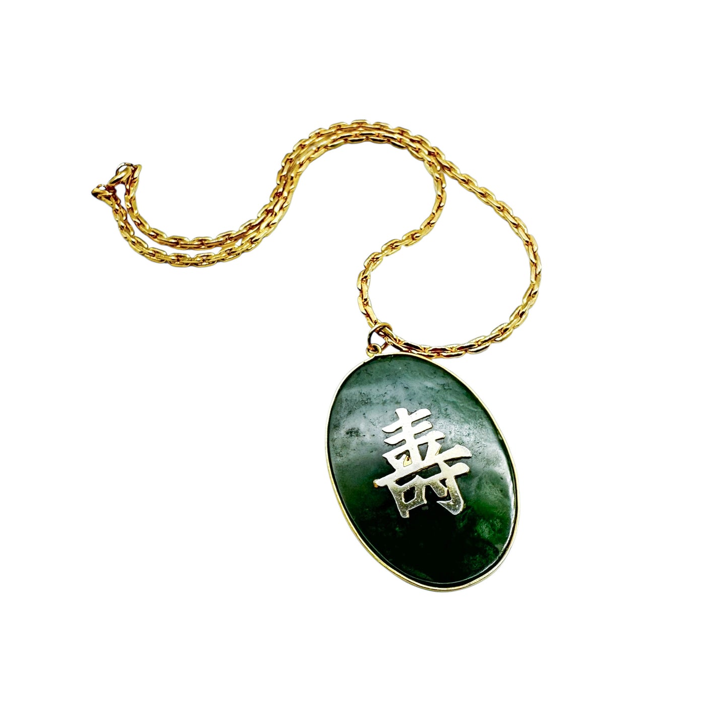 Vintage Çin Jade Altın Kaplama Fu Kolye 