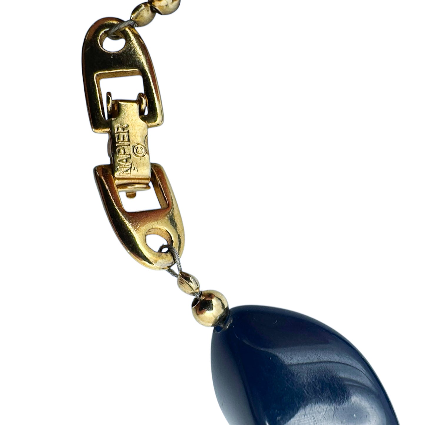 Vintage Napier Navy Beaded Long Necklace with Wedgwood Brooch Pendant — 1980s