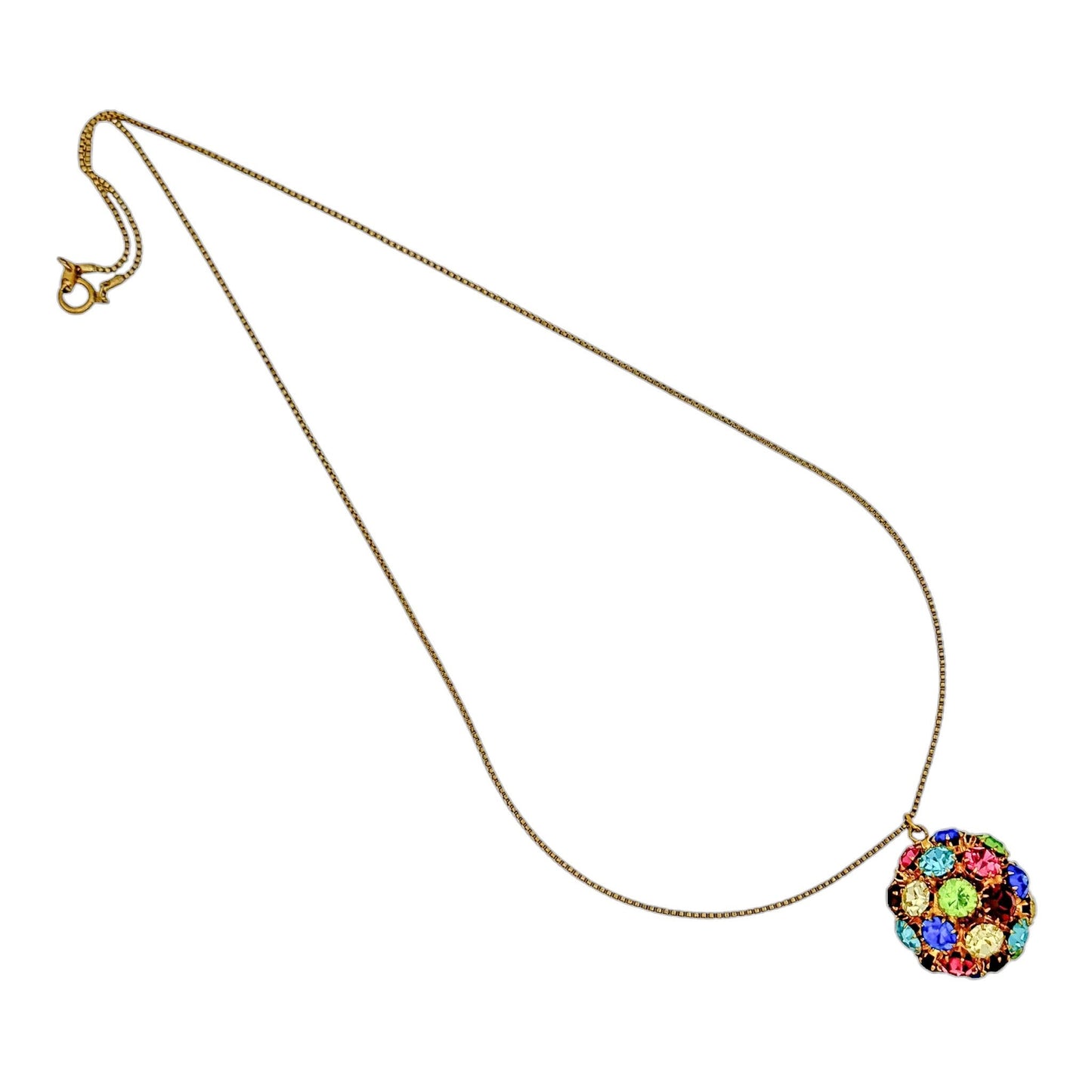 Vintage Renkli Kristal Detaylı Disco Topu Uçlu Kolye