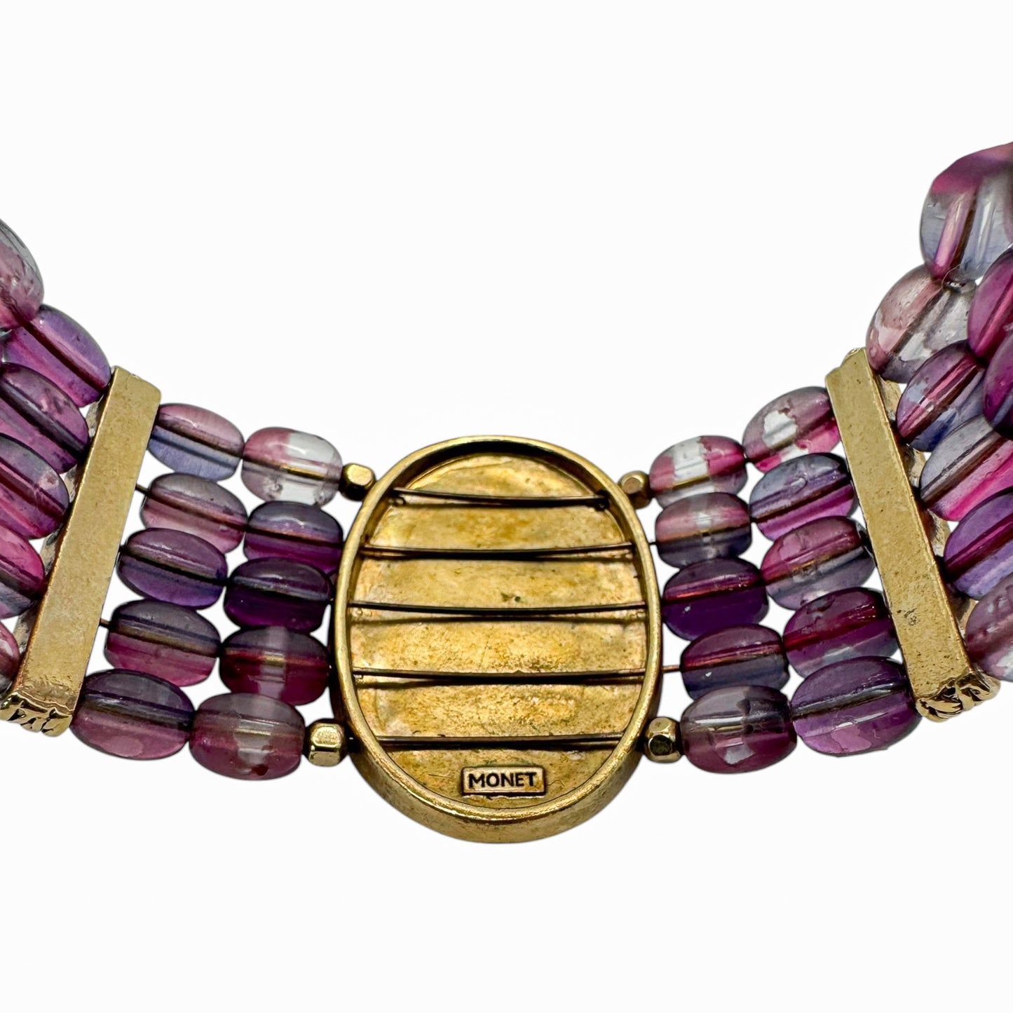 Vintage MONET Tel Cam Manşet Bileklik Ametist Boncuklu