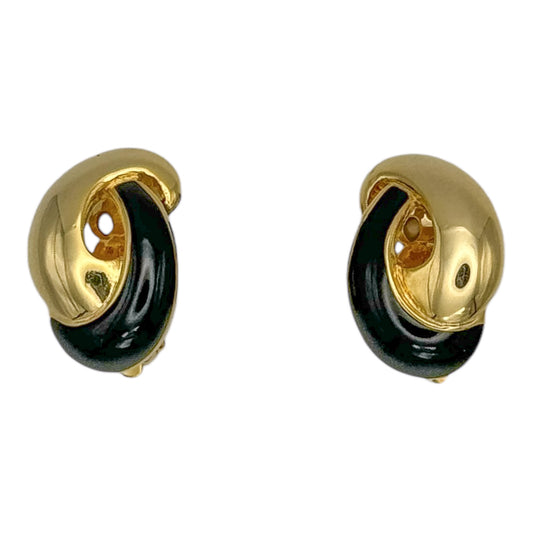 Vintage 18 Ayar Altın Kaplama Soleil Siyah Mine İşi Küpe