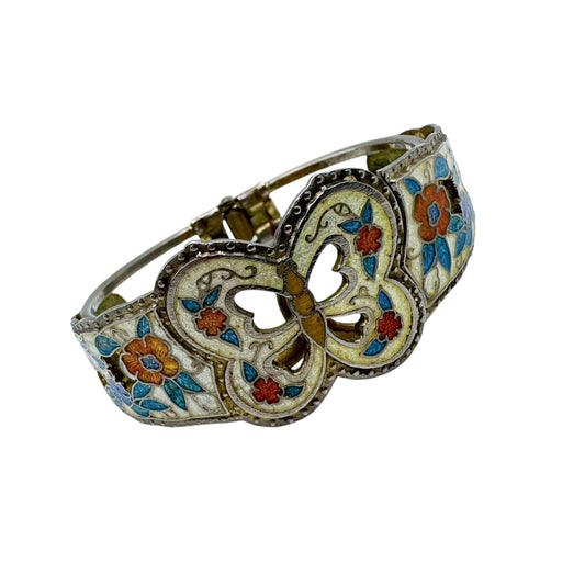 Vintage Cloisonné Butterfly & Floral Bangle