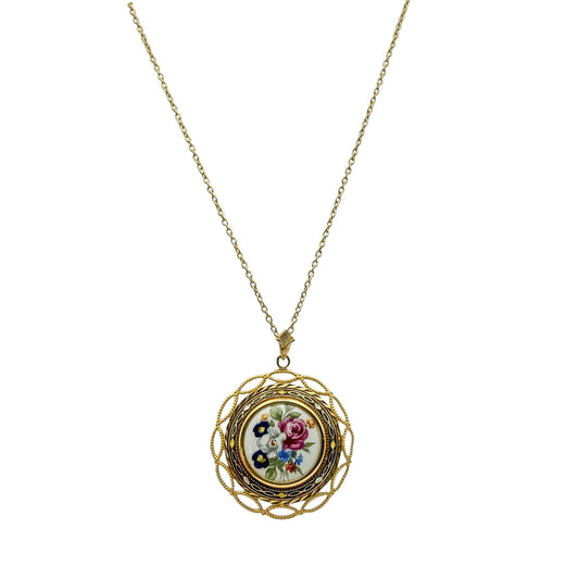 Vintage Toledo İşi Porselen Uçlu Kolye 