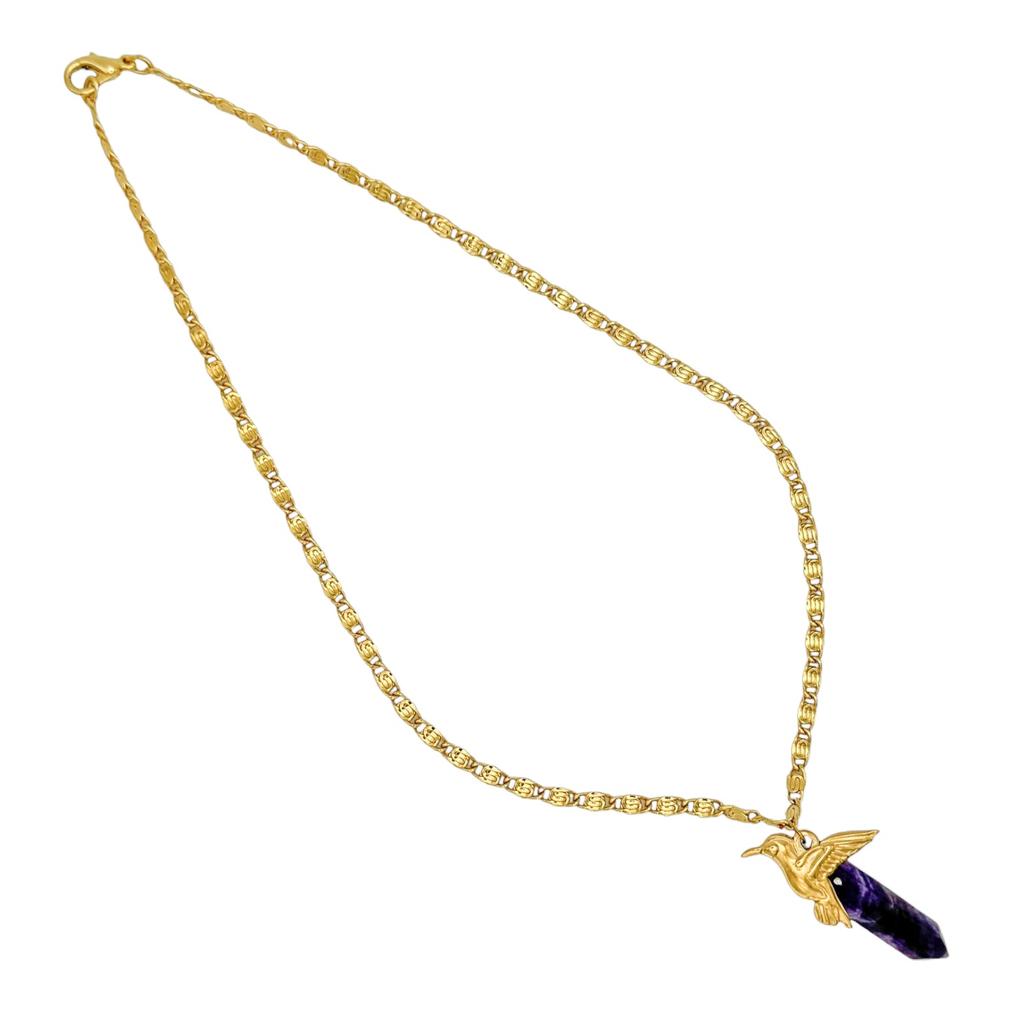 Ametist Kuşlu Vintage Altın Kaplama Kolye