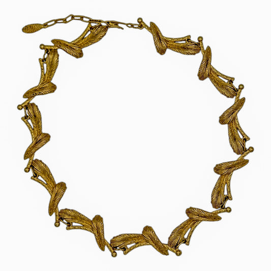 Vintage Altın Kaplama Tüy Desenli Kolye