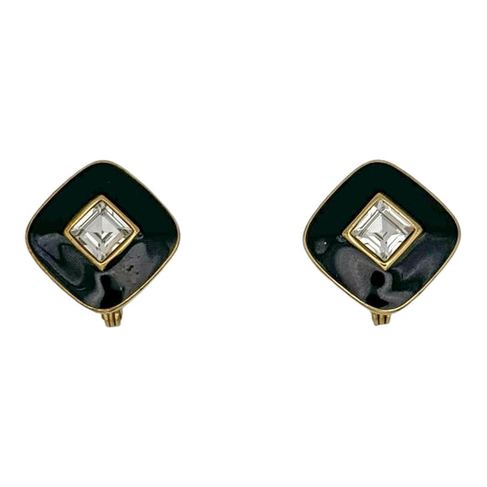 Vintage MONET Siyah Mine İşi Kristal Detaylı Küpe