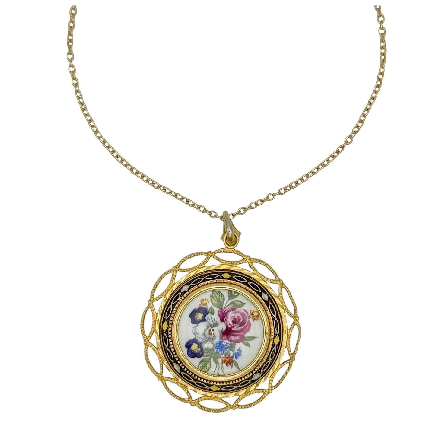 Vintage Toledo İşi Porselen Uçlu Kolye 