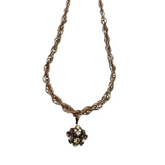 vintage czech crystal ball pendant necklace rose gold chain