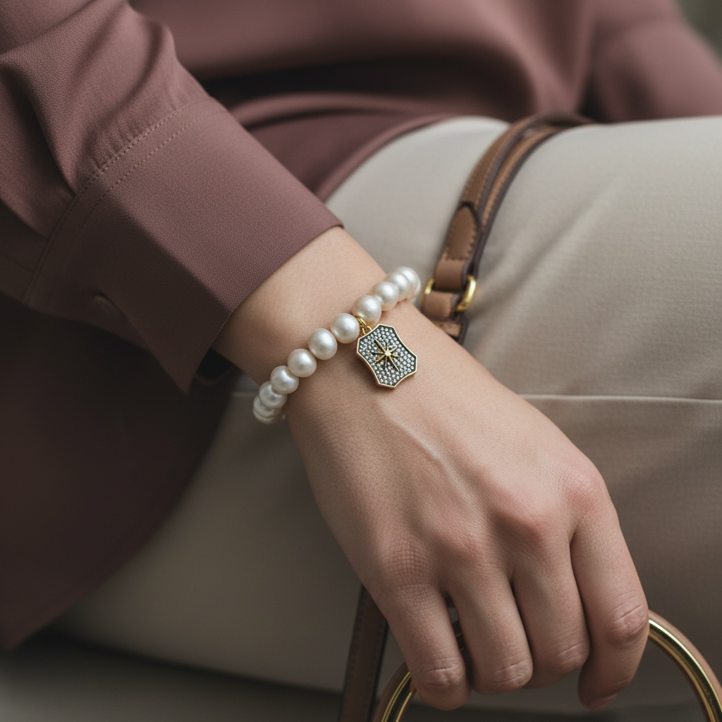 pearl bracelet styled on wrist vintage look