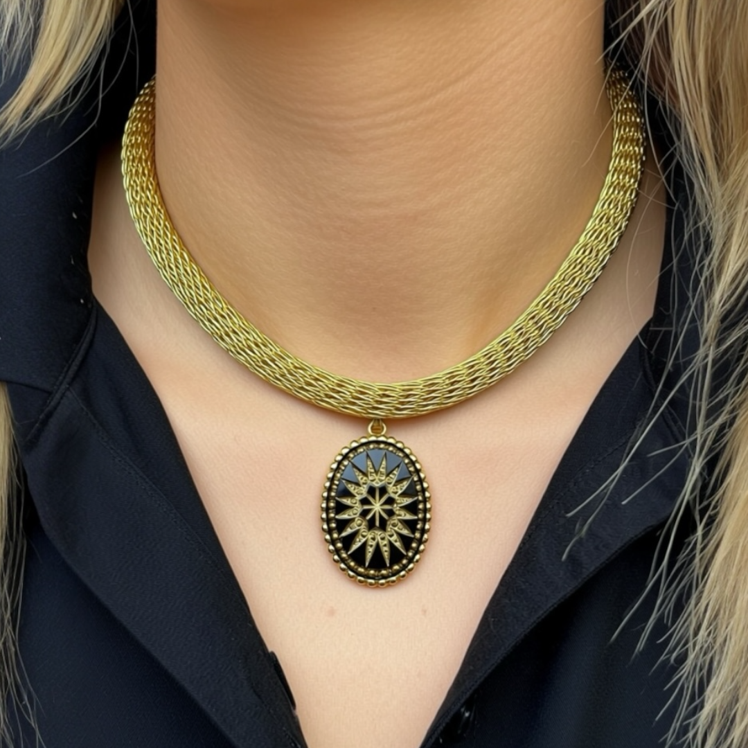 Vintage Örgü Detaylı Victorian Choker Kolye