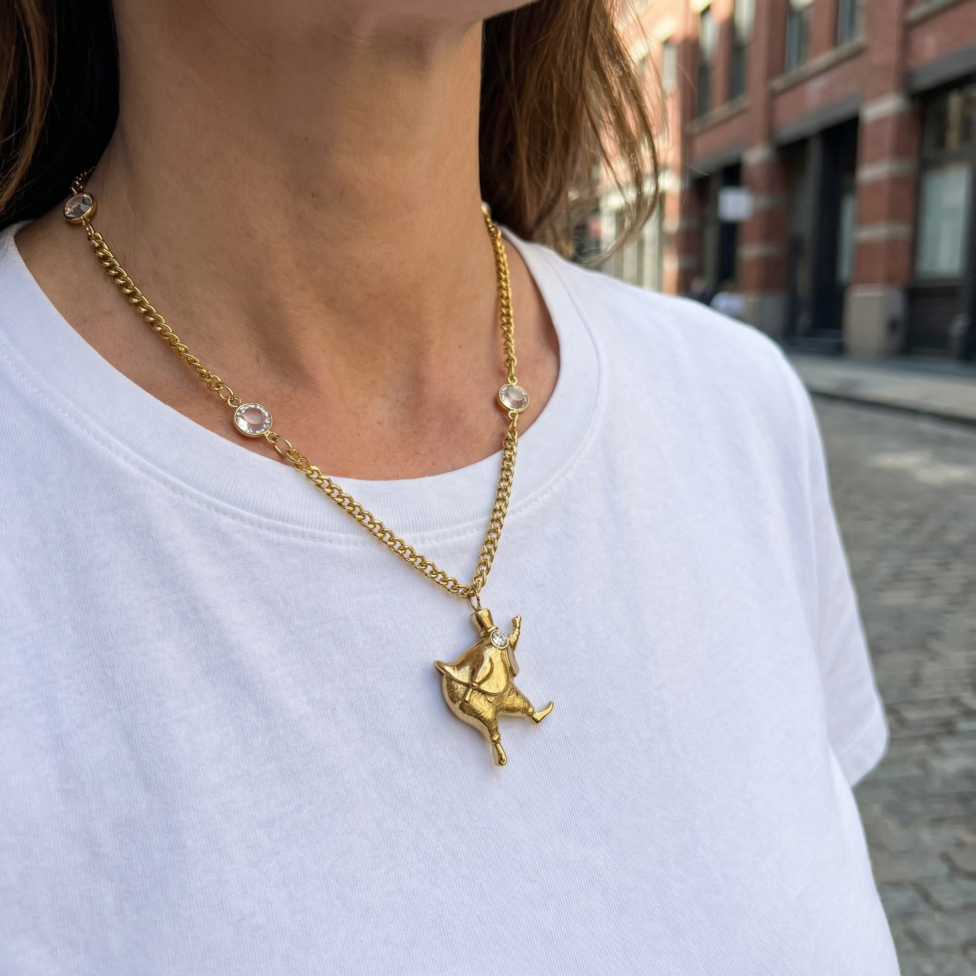 vintage crystal necklace styled on outfit