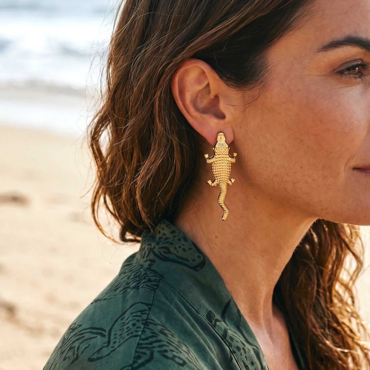 Vintage Style Gold Crocodile Earrings