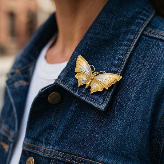 Vintage Edwardian Gold Butterfly Brooch with Turquoise Accent - 1950’s
