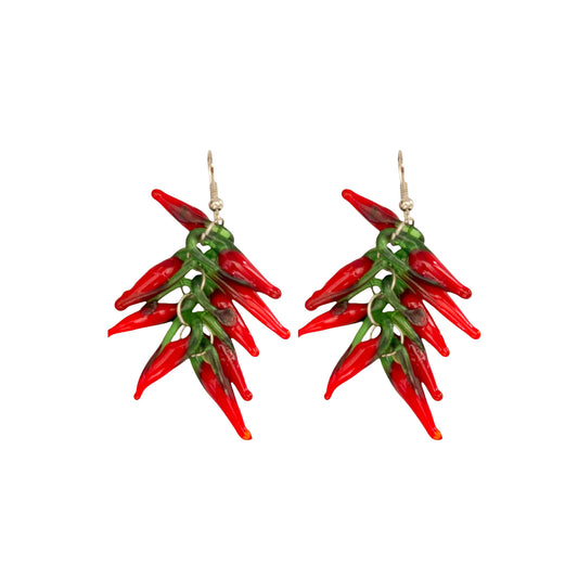 Vintage Lampwork Glass Chili Pepper Earrings — 1980’s