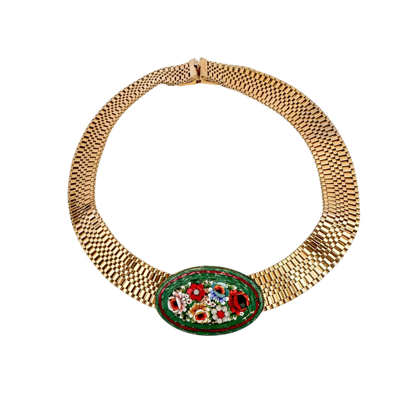 Vintage İtalyan Mikromozaik Broş Kolye Uçlu Choker Kolye — 1950'ler