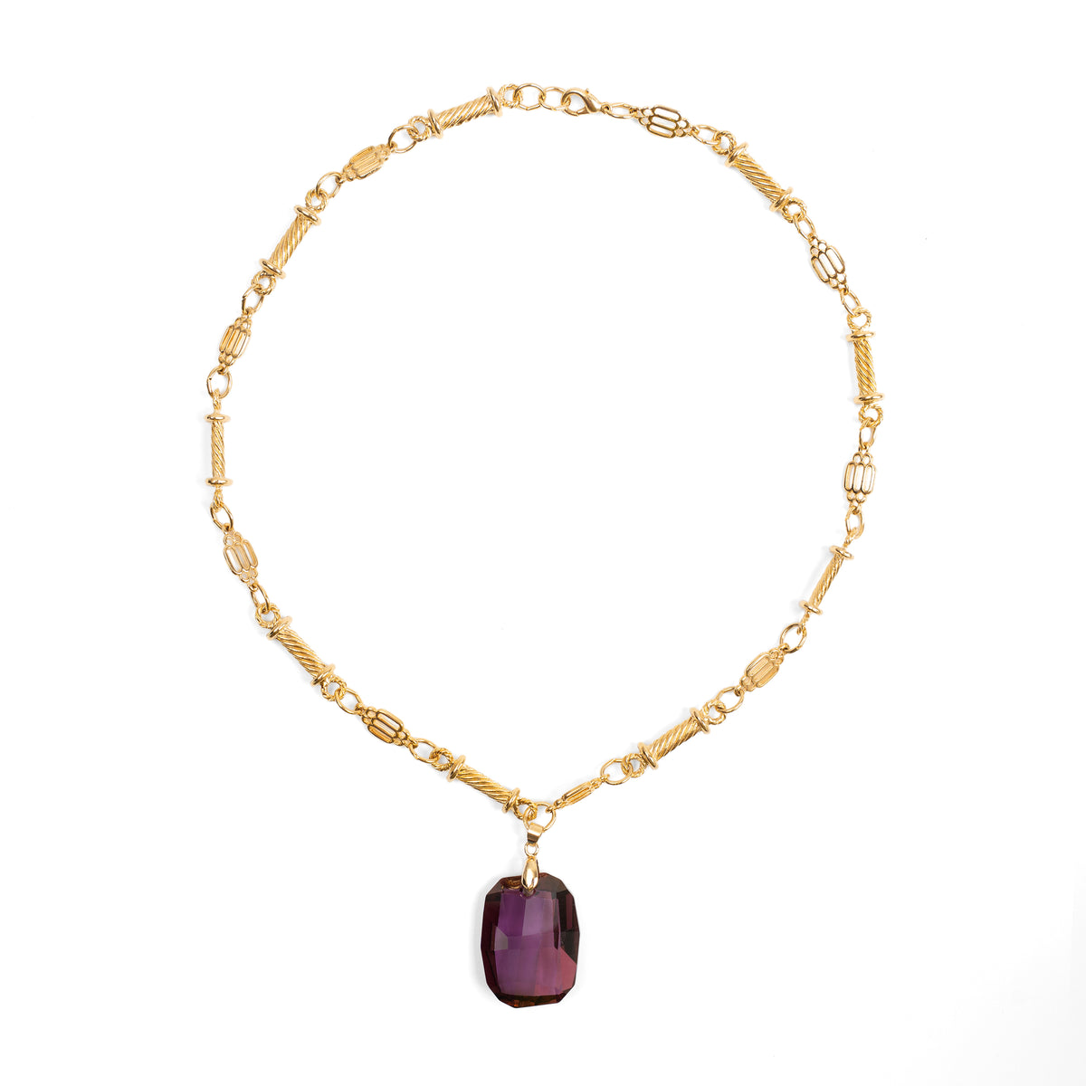 Vintage Altın Art Deco Swarovski Bordo Kristal Uçlu Kolye — 1980'ler