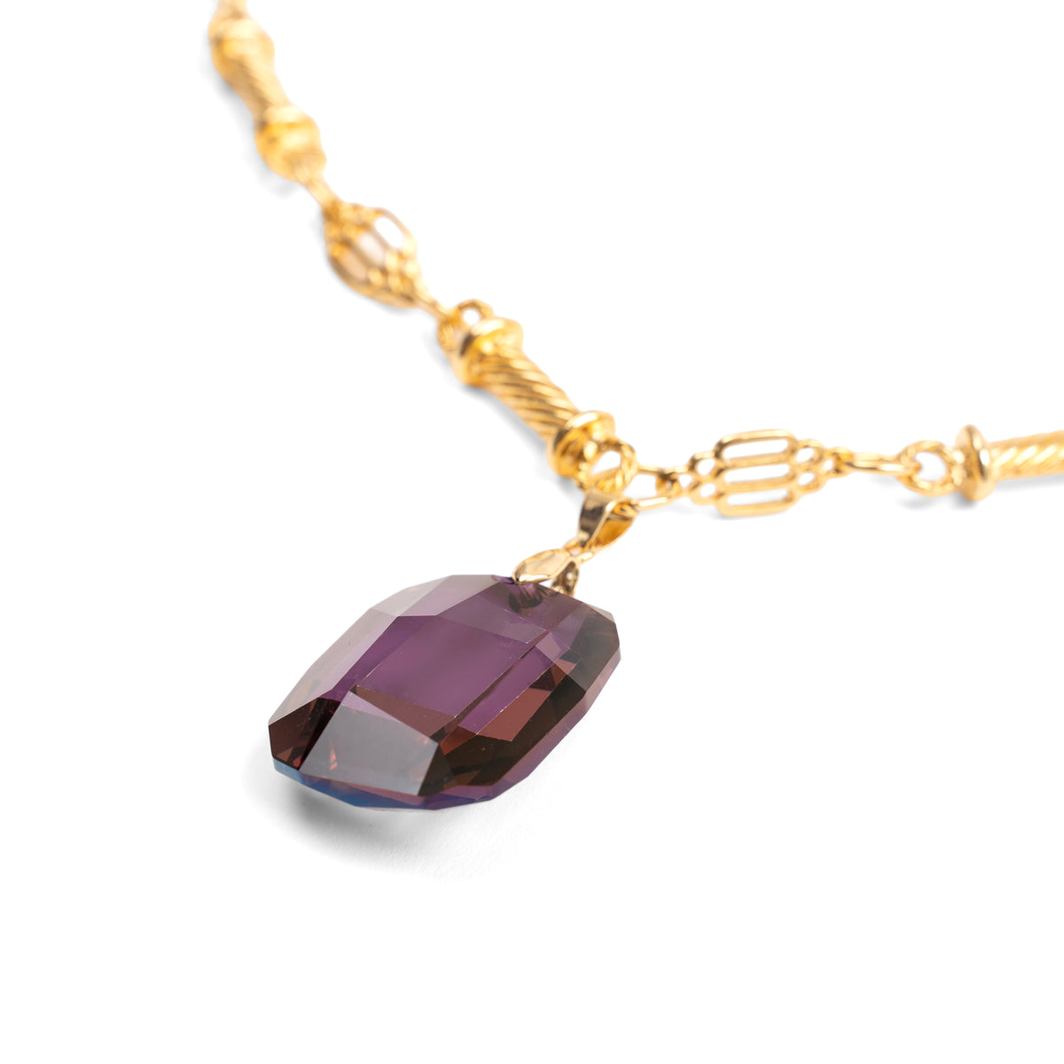Vintage Altın Art Deco Swarovski Bordo Kristal Uçlu Kolye — 1980'ler