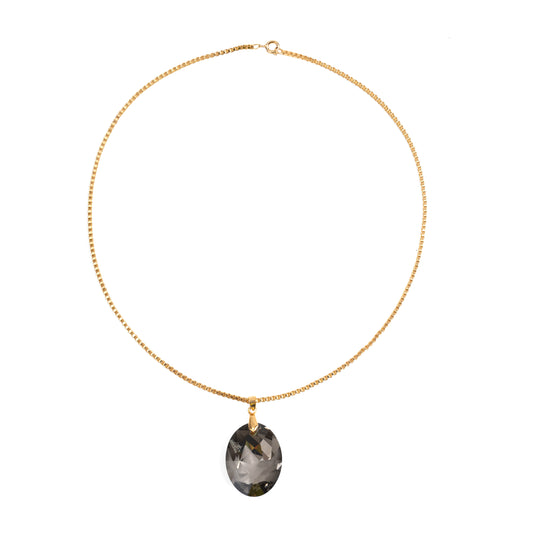 Vintage Necklace with Jean Paul Gaultier Swarovski Reversible Oval Pendant — 1980s