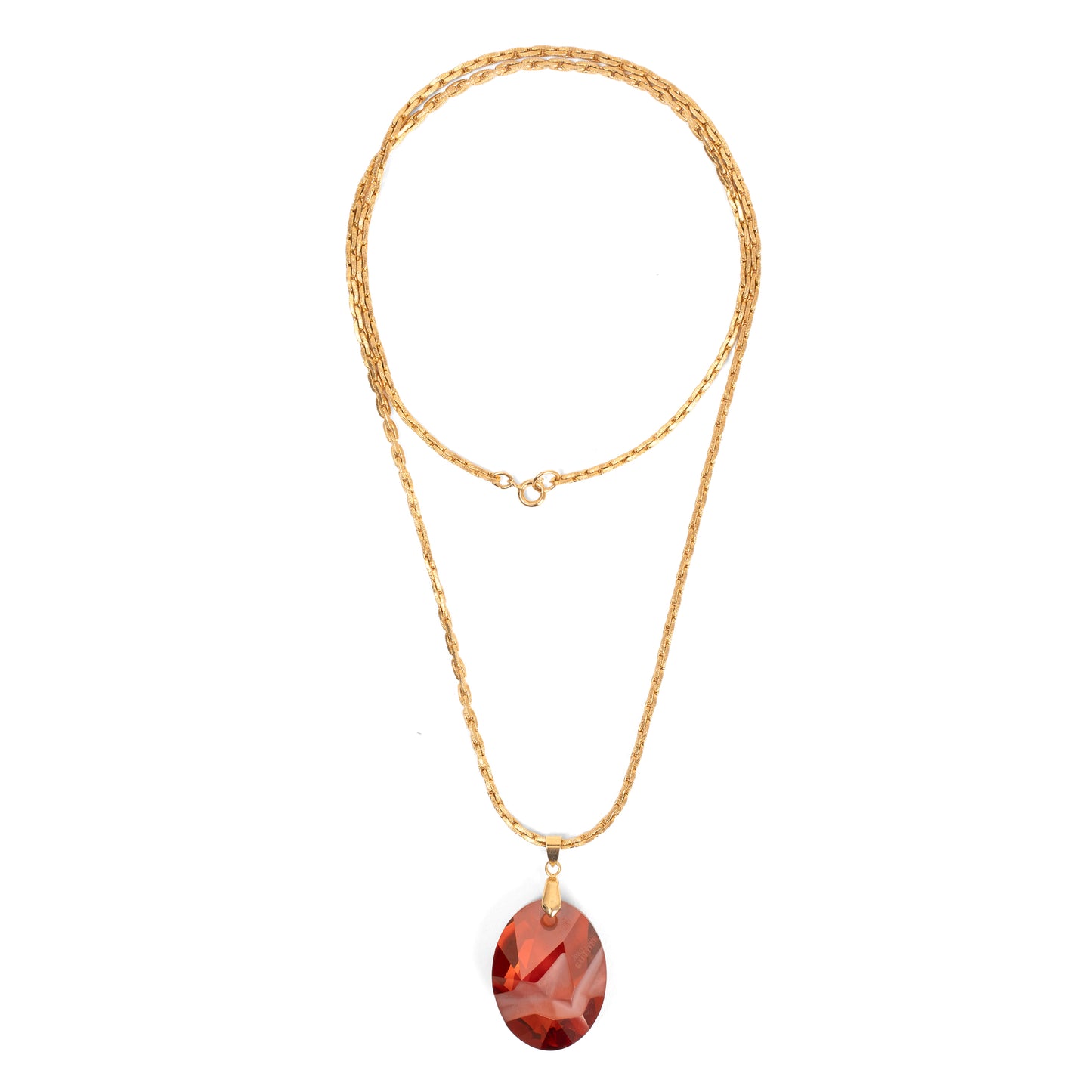 Vintage Gold Link Chain Necklace with Jean Paul Gaultier Swarovski Oval Pendant — 1980s