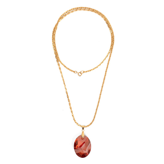 Vintage Gold Link Chain Necklace with Jean Paul Gaultier Swarovski Oval Pendant — 1980s