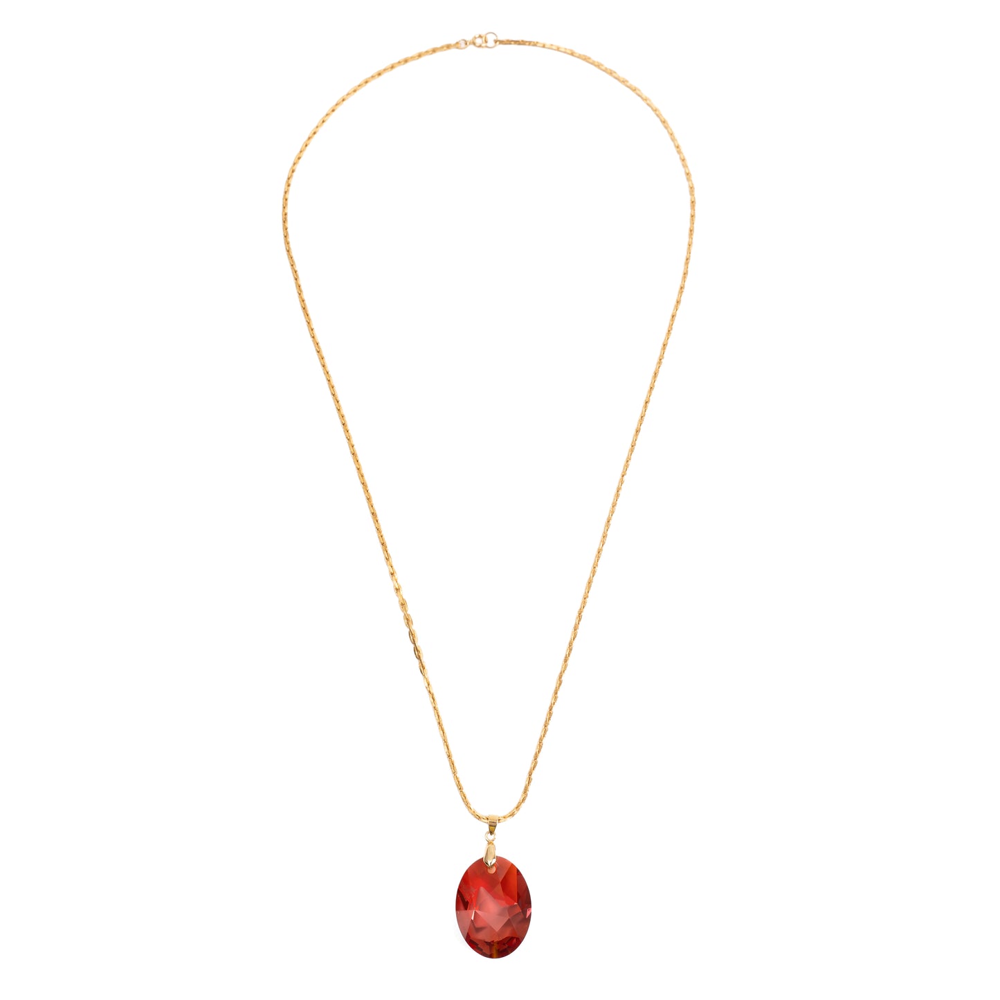 Vintage Gold Link Chain Necklace with Jean Paul Gaultier Swarovski Oval Pendant — 1980s