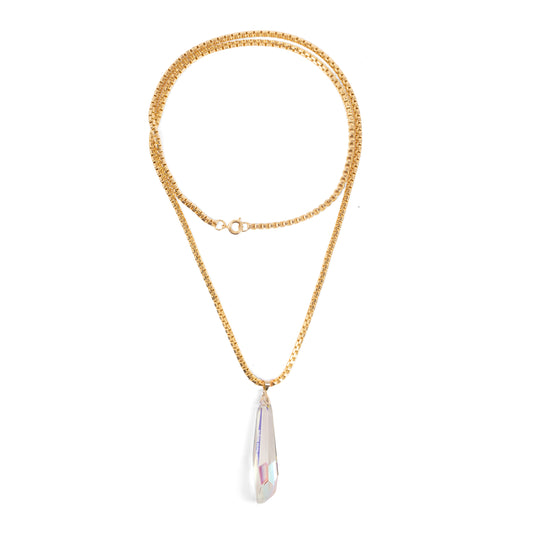 Vintage Gold Box Chain Necklace with Maison Martin Margiela Swarovski Crystalactite Pendant — 1980s