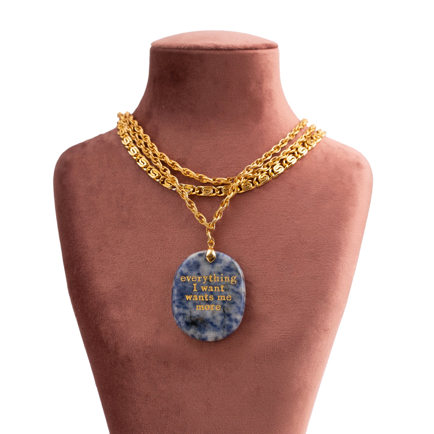 Lapis Lazuli Mesaj Kolye Uçlu Vintage Üçlü Zincir — 1980'ler 