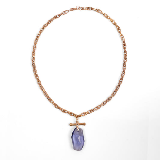 Vintage Rose Gold Zincir Kolye ve Swarovski Tanzanit Kristal Kolye Ucu — 1980'ler