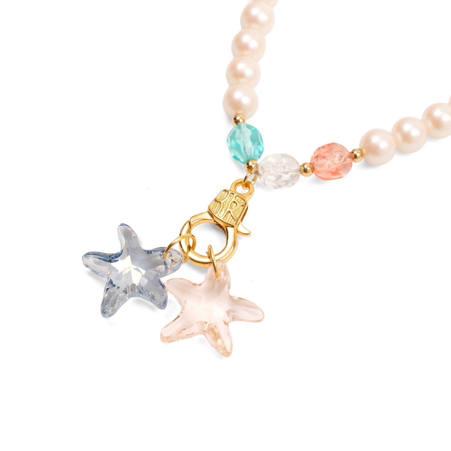 Vintage Monet Imitation Pearl Necklace with Swarovski Star Charms — 1980s
