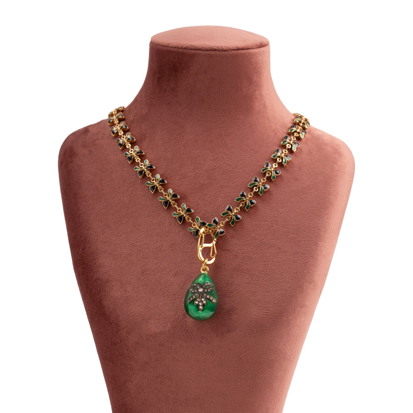 Faberge Stili Fiyonk Detaylı Vintage Kelebek Kolye — 1980'ler 