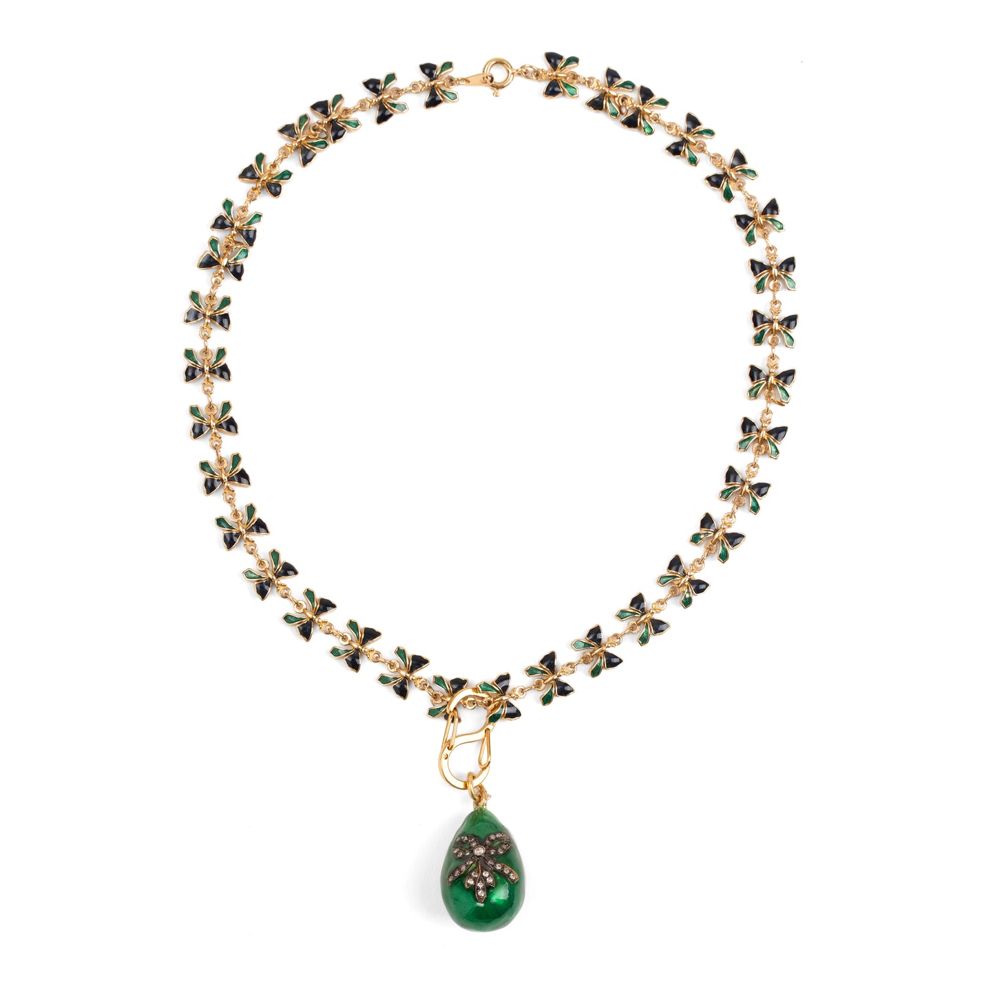 Faberge Stili Fiyonk Detaylı Vintage Kelebek Kolye — 1980'ler 