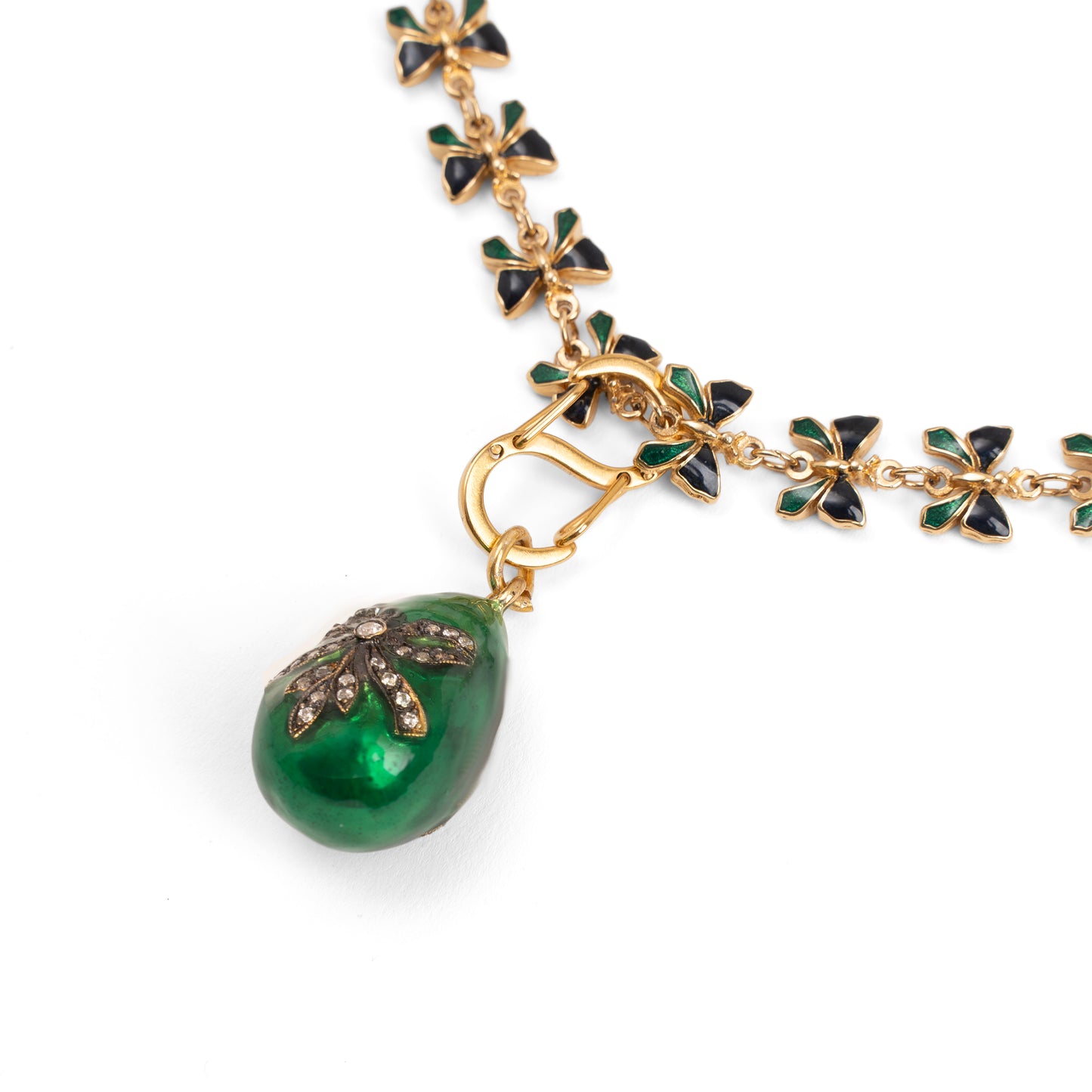 Faberge Stili Fiyonk Detaylı Vintage Kelebek Kolye — 1980'ler 