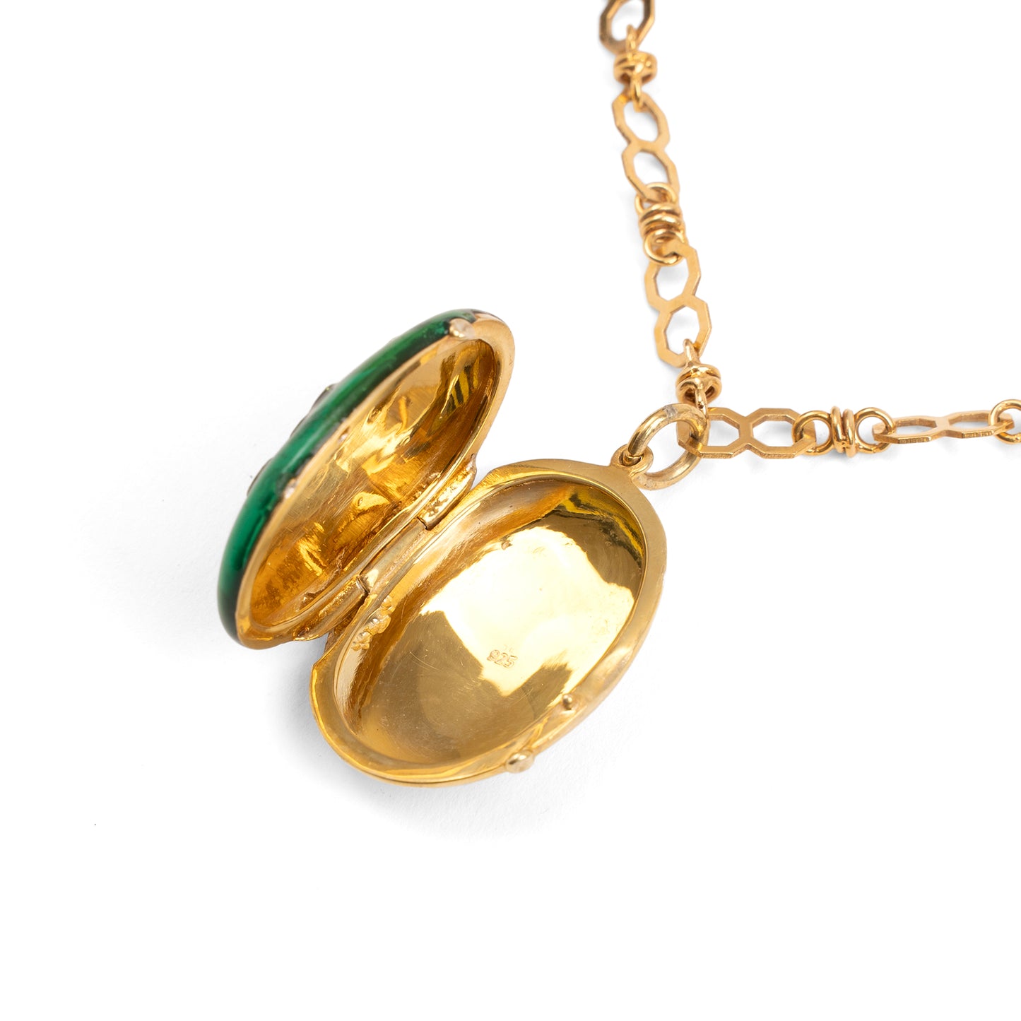 Vintage Sterling Silver Emerald Enamel Fleur-de-Lis Locket Necklace — 1990s