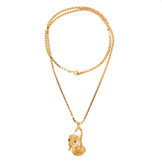 Vintage Gold Snake Brooch Pendant Necklace — 1980s