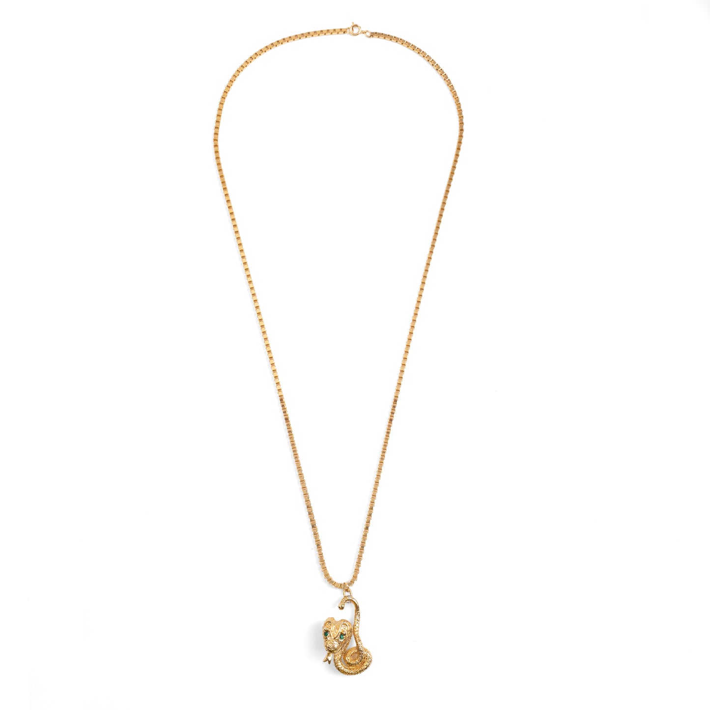 Vintage Gold Snake Brooch Pendant Necklace — 1980s