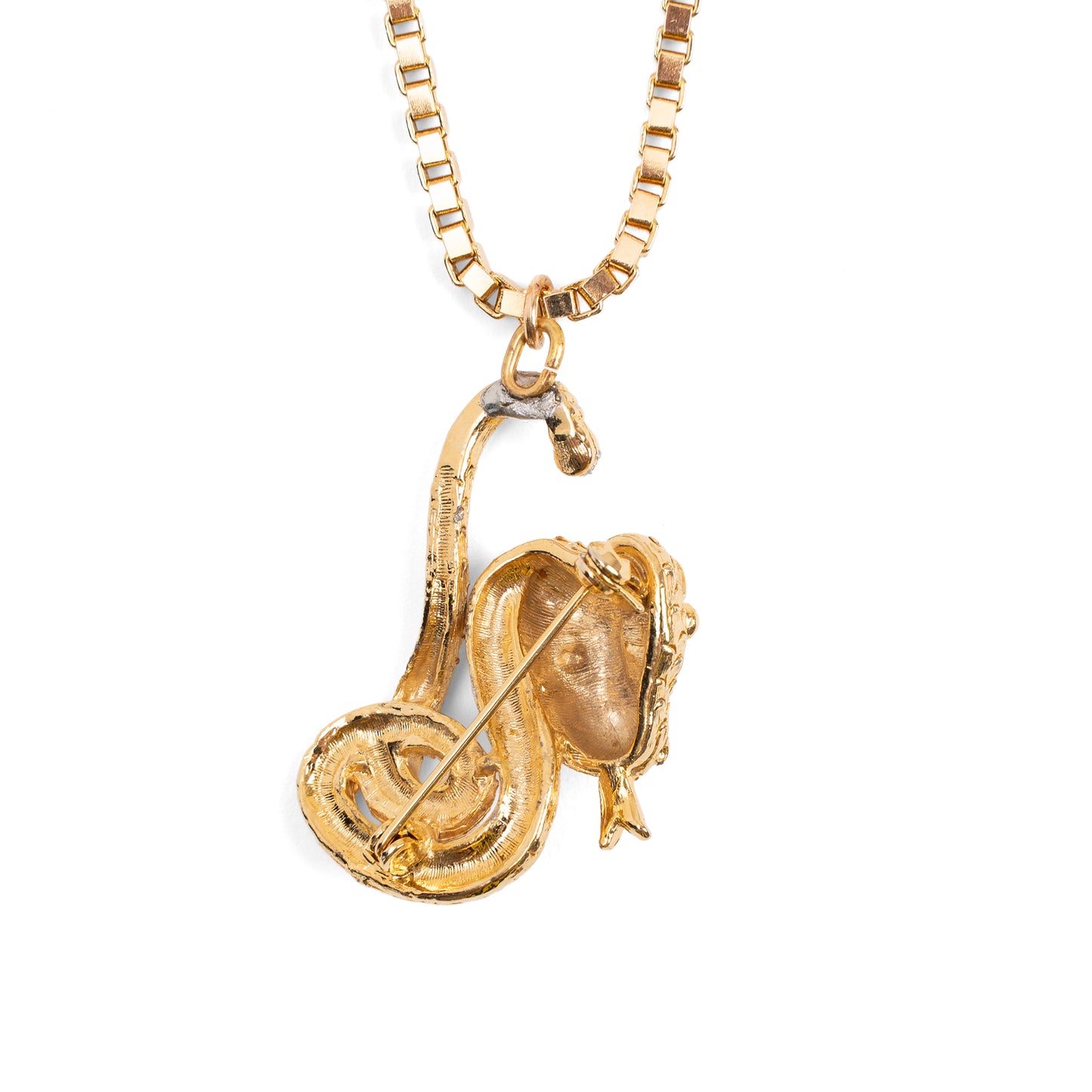 Vintage Gold Snake Brooch Pendant Necklace — 1980s