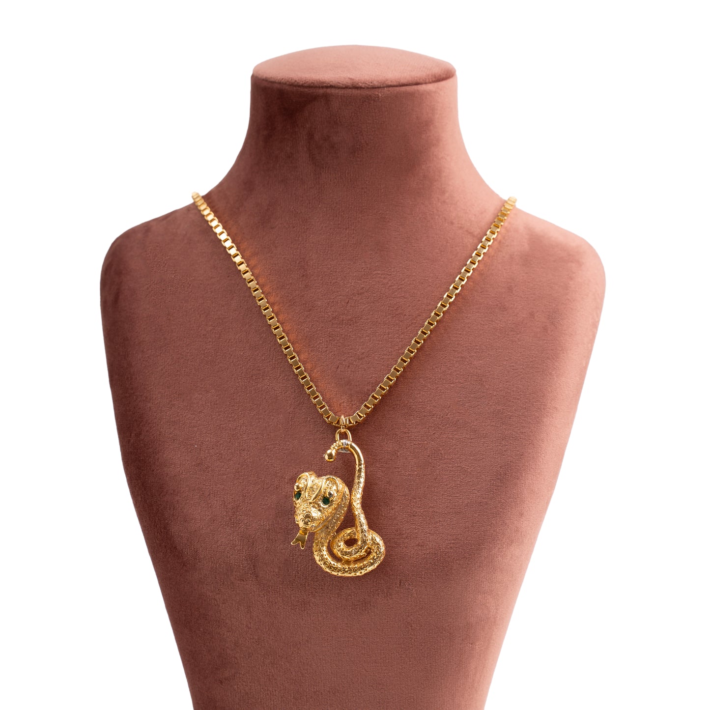 Vintage Gold Snake Brooch Pendant Necklace — 1980s