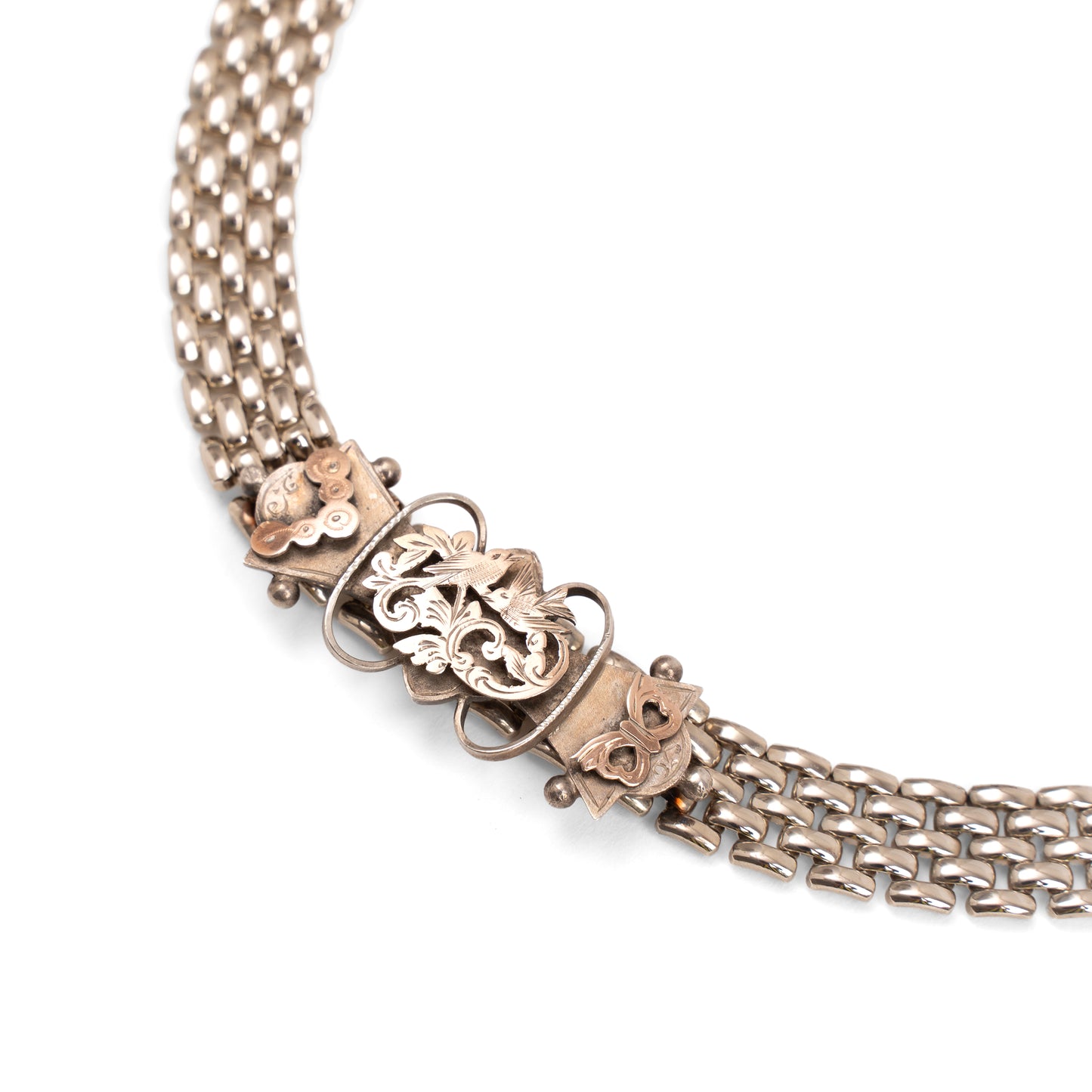 Vintage Sterling Gümüş Viktorya Dönemi Estetik Kuş Kolye Uçlu Tuğla Zincir Choker — 1880'ler