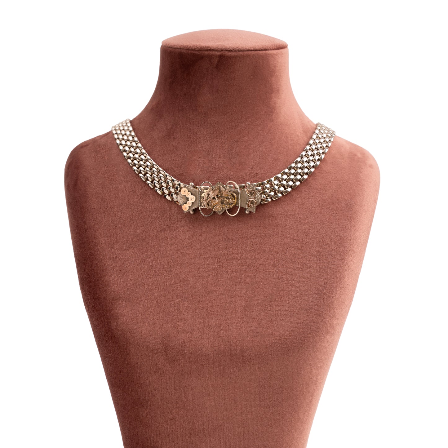 Vintage Sterling Gümüş Viktorya Dönemi Estetik Kuş Kolye Uçlu Tuğla Zincir Choker — 1880'ler