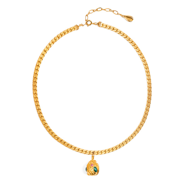 Vintage Altın Choker ve Joan Rivers Fabergé Yumurta Kolye Ucu — 1980'ler

